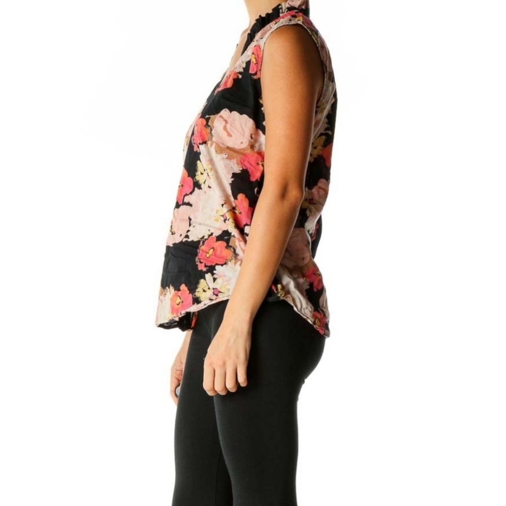 J. Crew Black Floral Print Retro Blouse 100%‎ Cotton - Picture 5 of 6